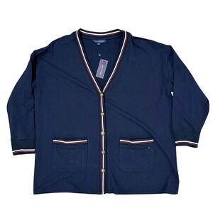 NEW‎ Tommy Hilfiger Cardigan Sweater Button Front Pockets Navy Blue Plus Size 1X